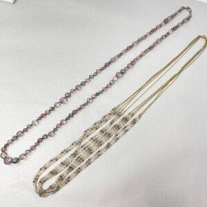 Loft Long Length Necklace Lot‎ of 2 Pastel Faceted Crystal Beaded Gold-Tone